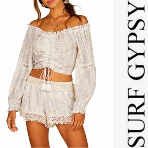 NWOT Surf Gypsy Crochet TieDye Tassel Crop Top/Bathing Suit Coverup